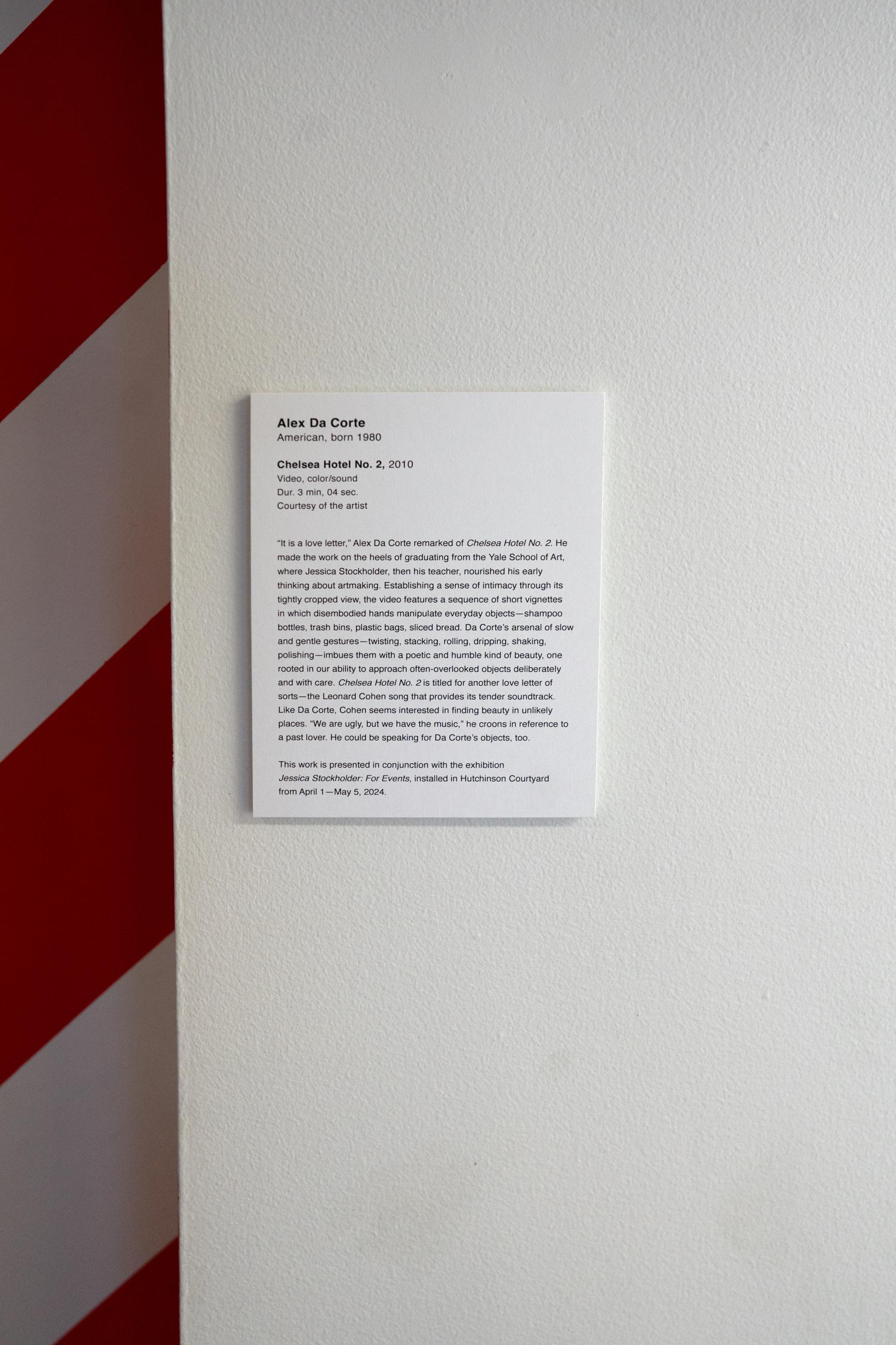 Wall label describing video work